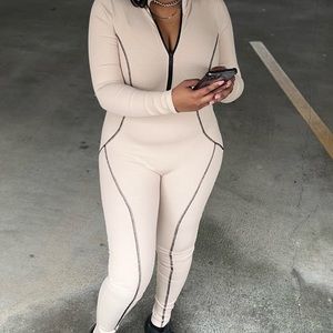 SEXY CATSUIT CASUAL JUMPSUIT TAUPE MEDIUM